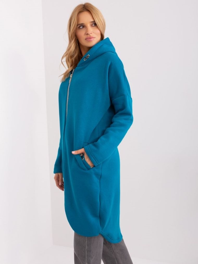 Bluza damska z kapturem, rozpinana, niebieska, Rue Paris