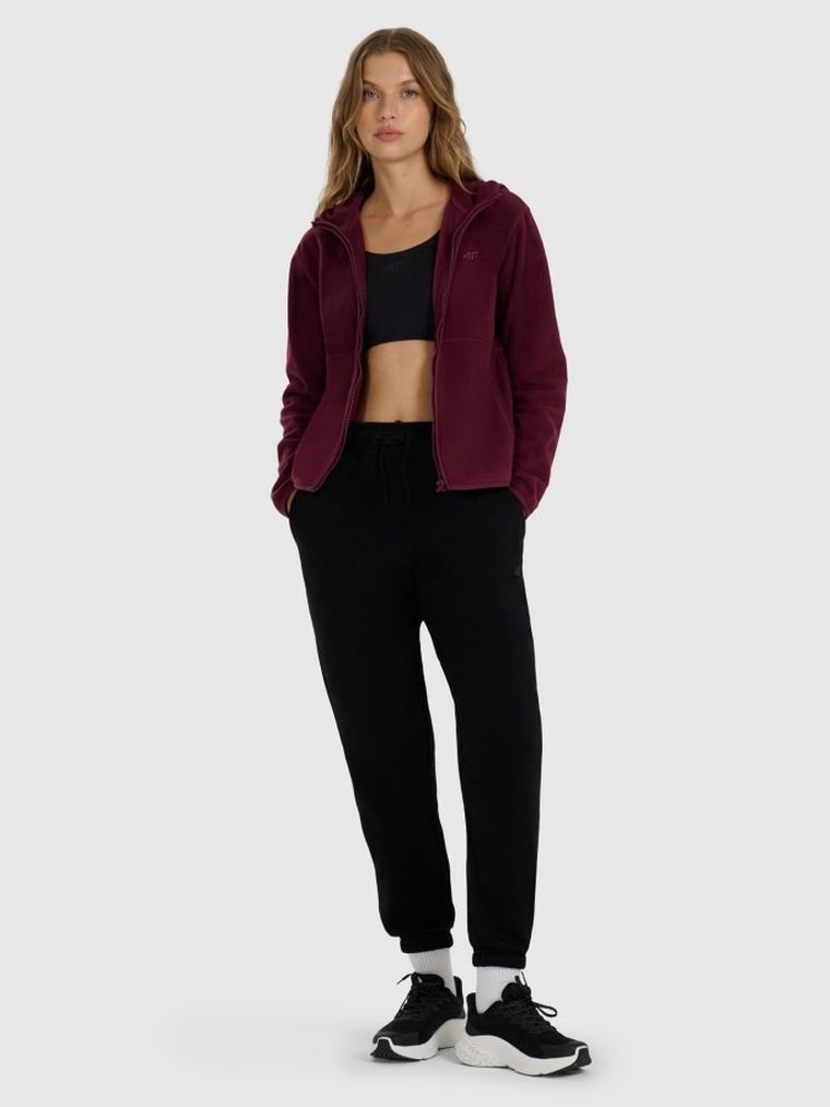 Bluza damska z kapturem, rozpinana, polarowa, bordowa, 4F