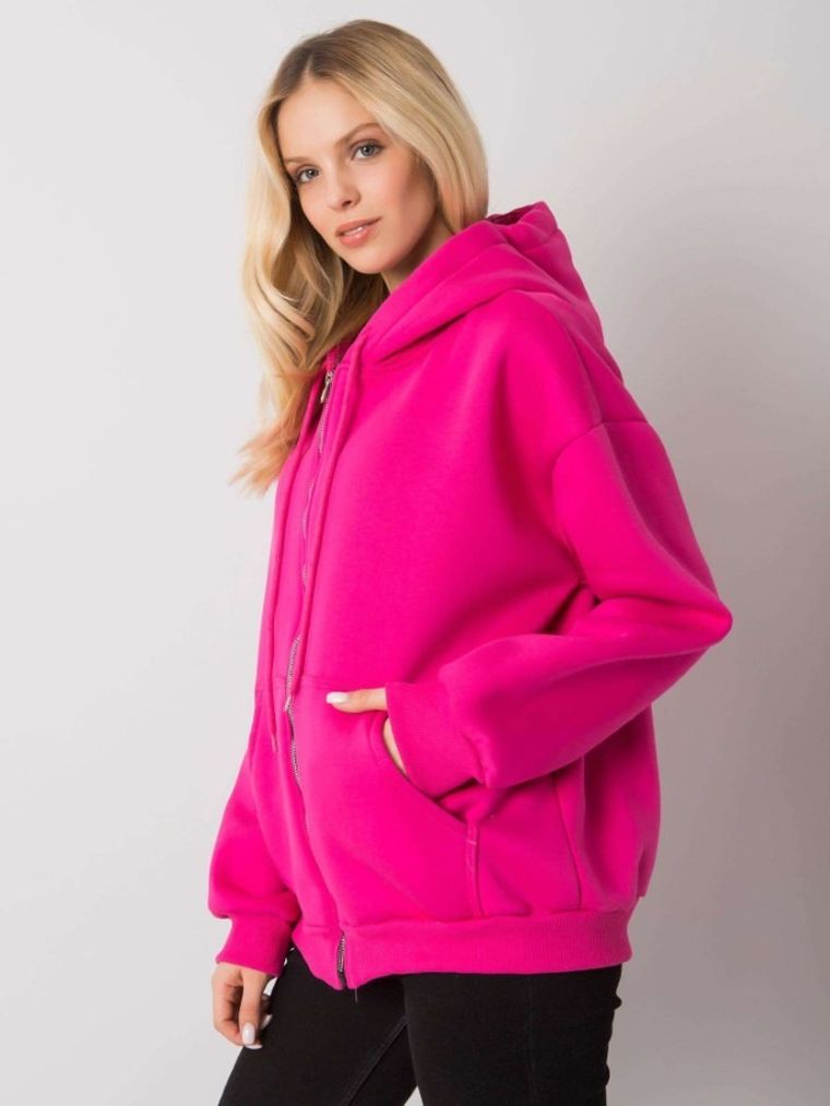 Bluza damska z kapturem, rozpinana, różowa, Ex Moda