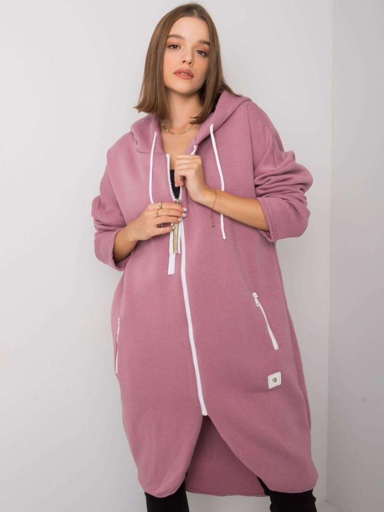 Bluza damska z kapturem, rozpinana, różowa, Relevance