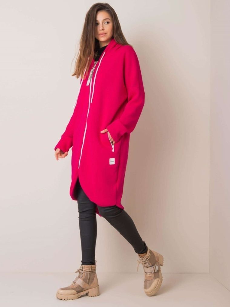 Bluza damska z kapturem, rozpinana, różowa, Relevance