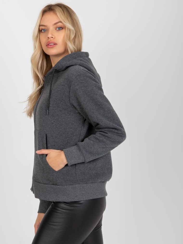 Bluza damska z kapturem, rozpinana, szara, Rue Paris