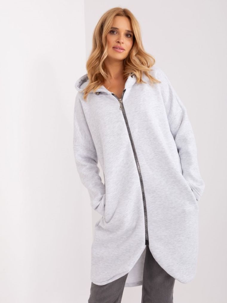Bluza damska z kapturem, rozpinana, szara, Rue Paris