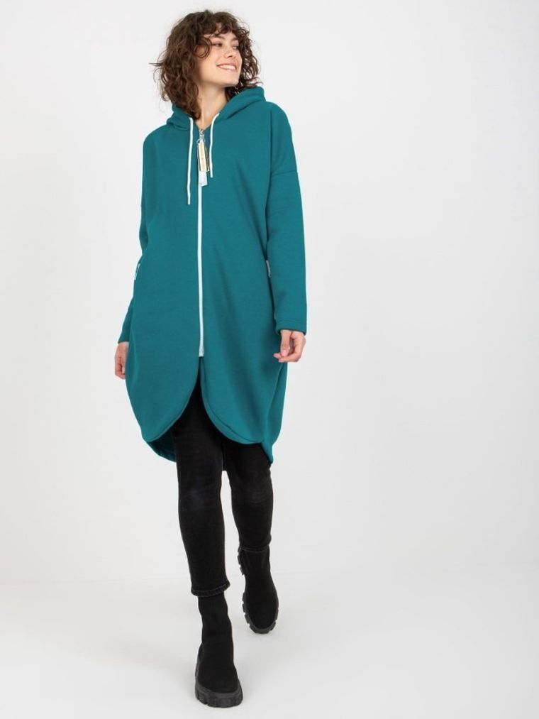 Bluza damska z kapturem, rozpinana, zielona, Relevance