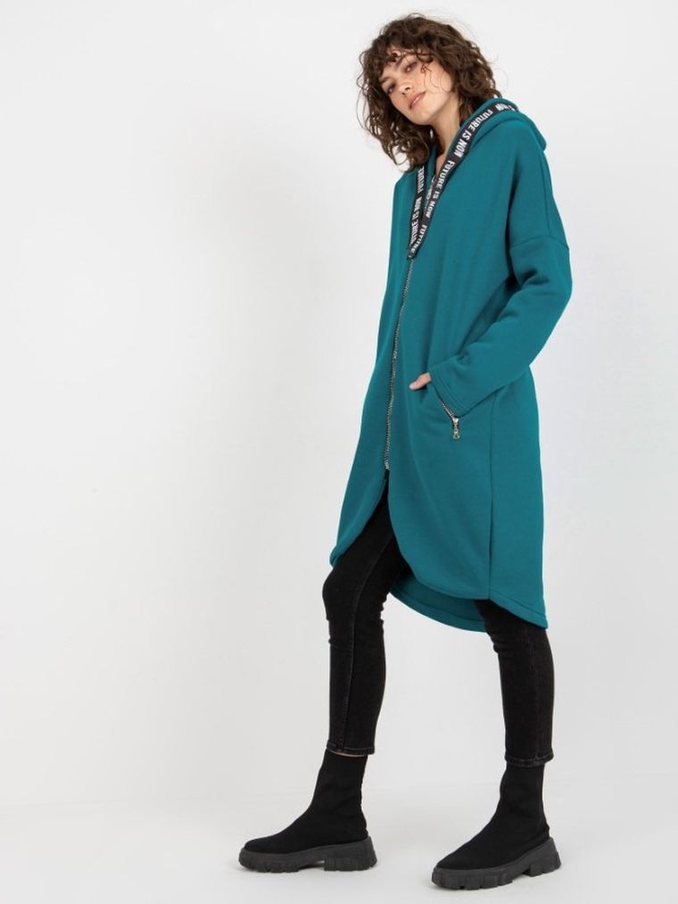 Bluza damska z kapturem, rozpinana, zielona, Relevance