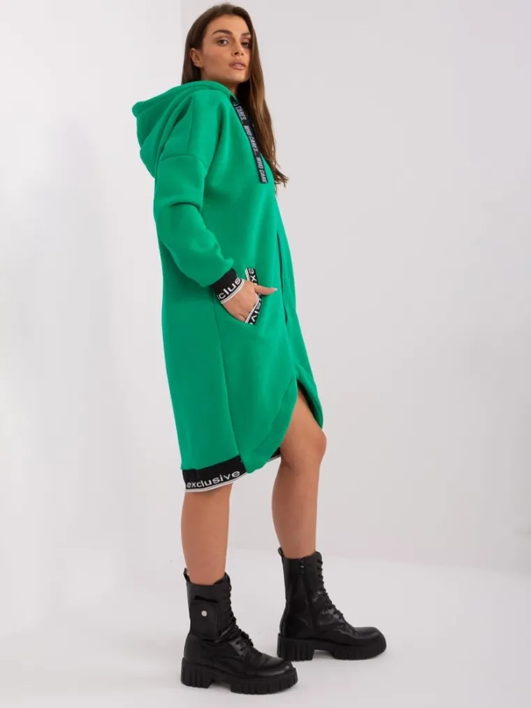 Bluza damska z kapturem, rozpinana, zielona, Relevance