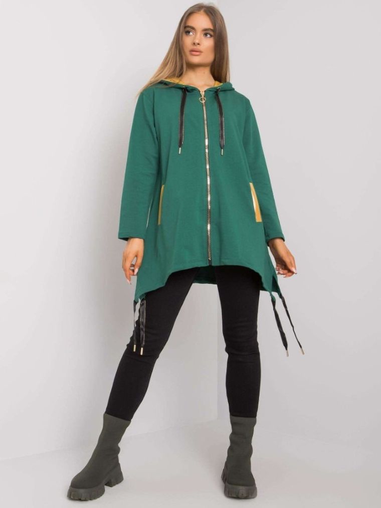 Bluza damska z kapturem, rozpinana, zielona, Relevance