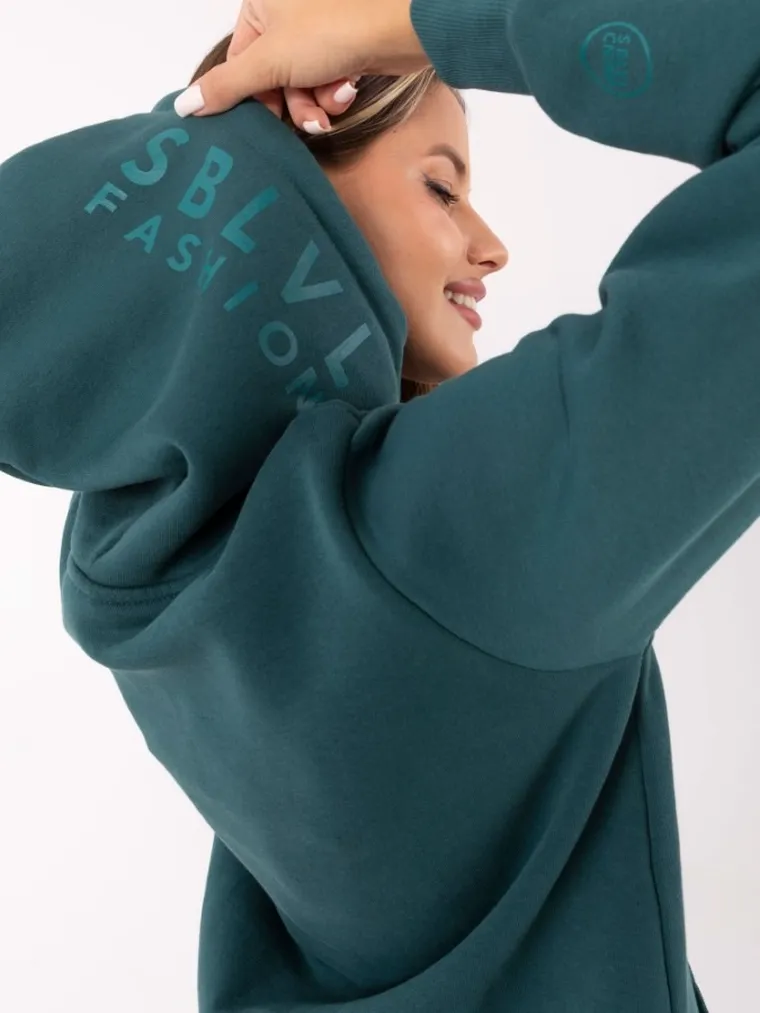 Bluza damska z kapturem, zielona, Sublevel