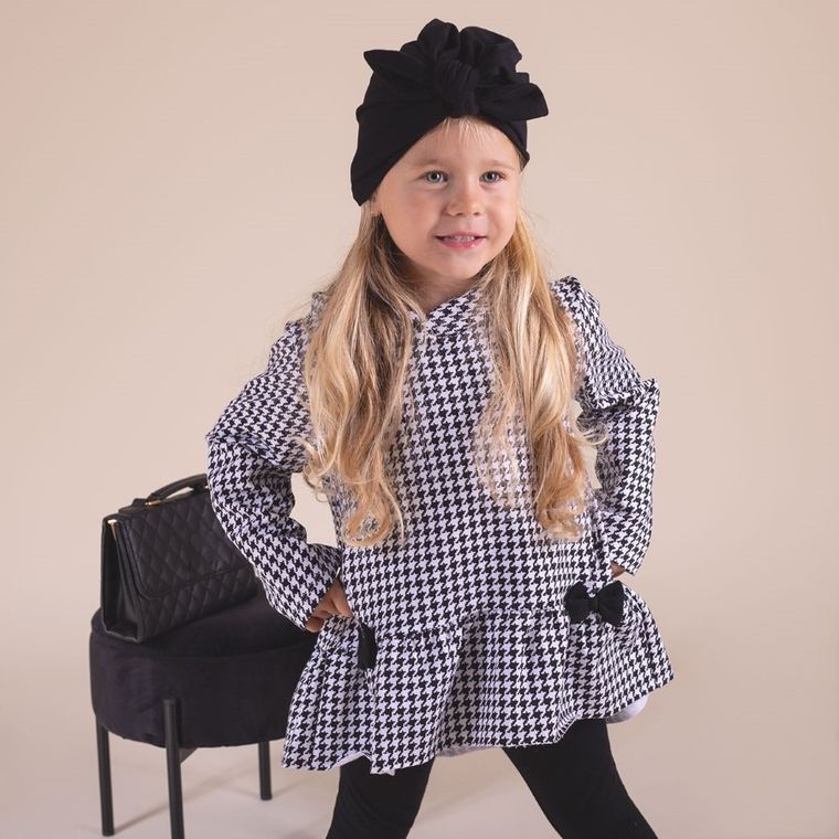 Bluza dziewczęca z kapturem, biało-czarna, Nicol