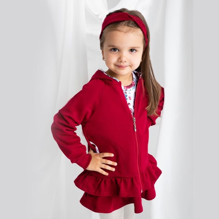 Bluza dziewczęca z kapturem, rozpinana, bordowa, Nicol
