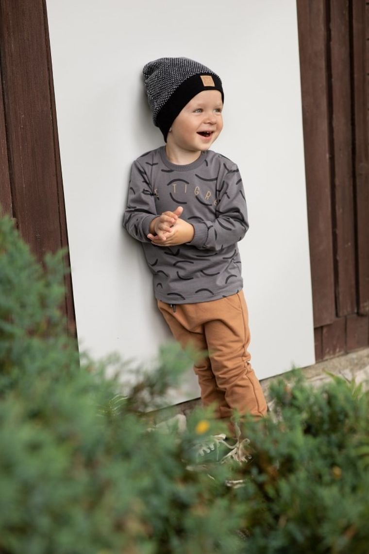 Bluzka chłopięca z długim rękawem, grafitowa, Le Tigre, Pinokio