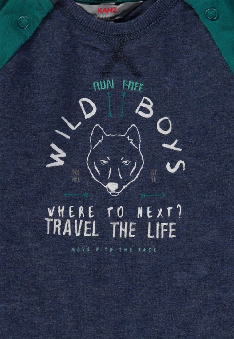 Bluzka chłopięca z długim rękawem, niebiesko-zielona, Kanz