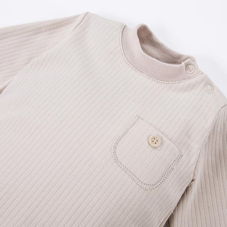 Bluzka chłopięca z długim rękawem, prążkowana, beżowa, Eevi