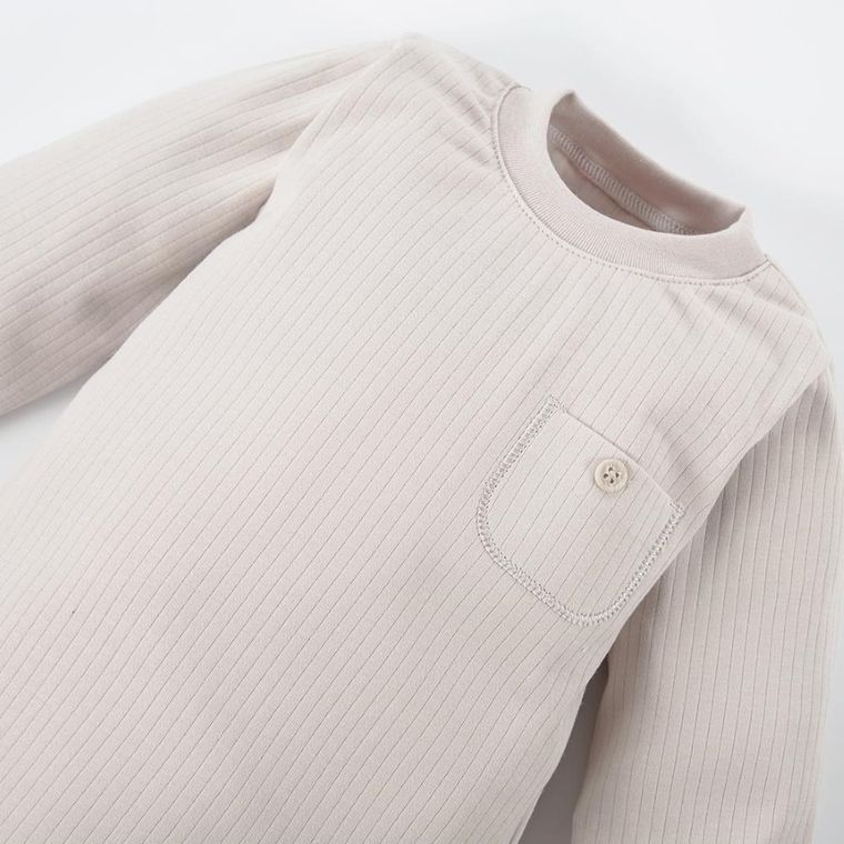 Bluzka chłopięca z długim rękawem, prążkowana, beżowa, Eevi