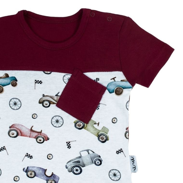 Bluzka chłopięca z krótkim rękawem, biało-bordowa, Nicol