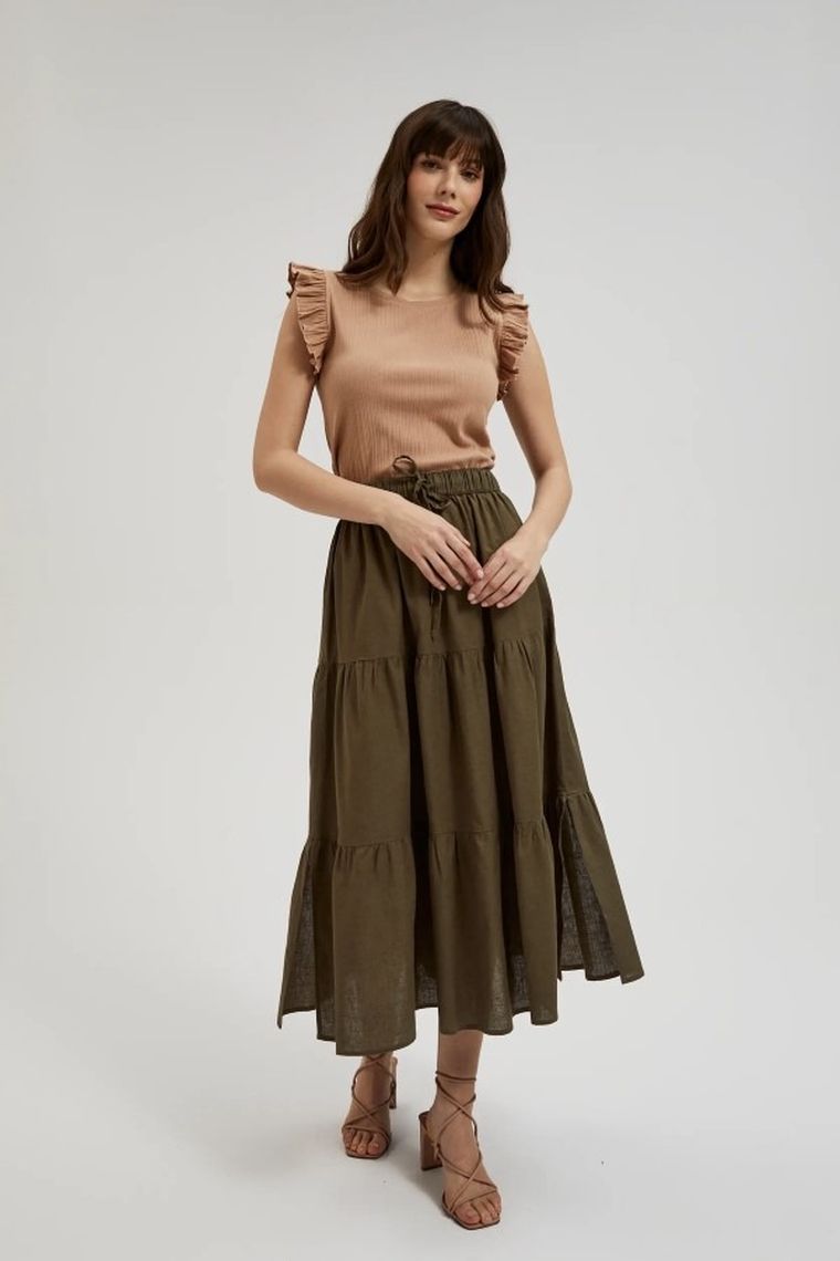 Bluzka damska bez rękawów, beżowa, Moodo