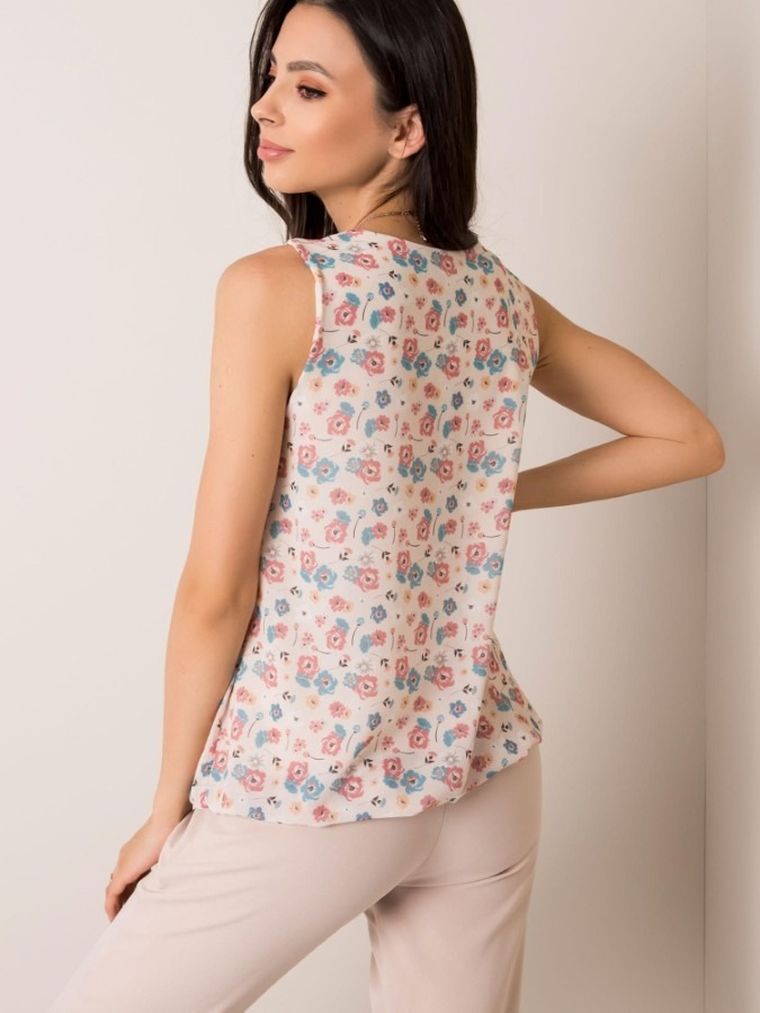 Bluzka damska bez rękawów, beżowa, Sublevel