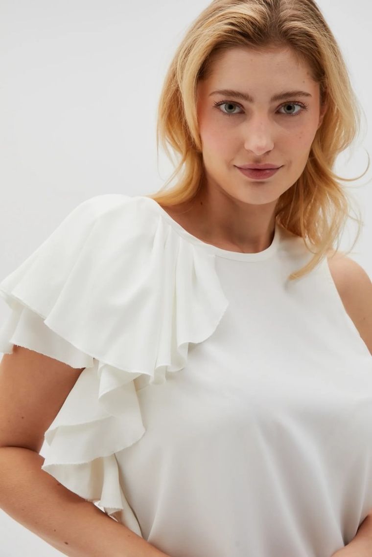 Bluzka damska bez rękawów, biała, Moodo