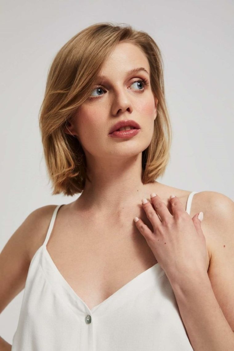 Bluzka damska na ramiączka, biała, Moodo