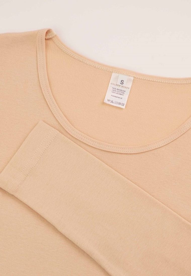 Bluzka damska z długim rękawem, beżowa, Golden Queen