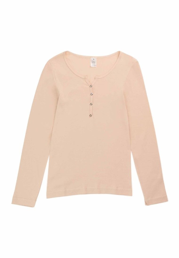 Bluzka damska z długim rękawem, beżowa, Golden Queen