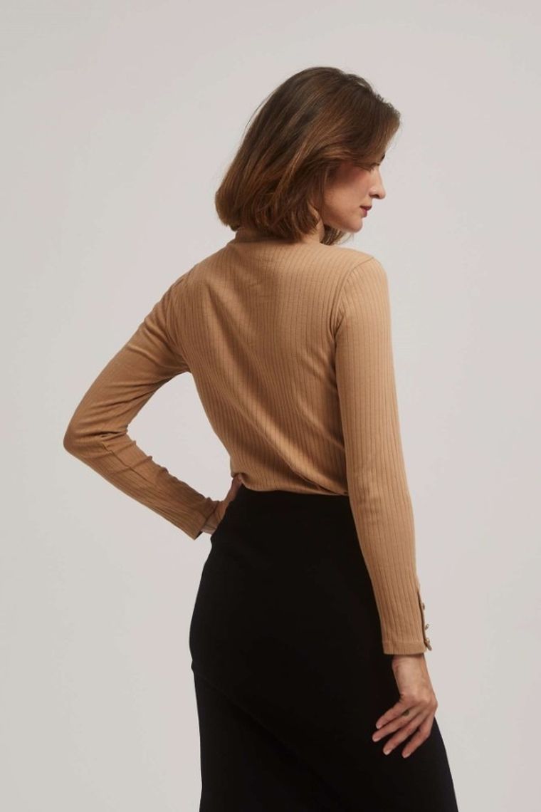 Bluzka damska z długim rękawem, beżowa, Moodo