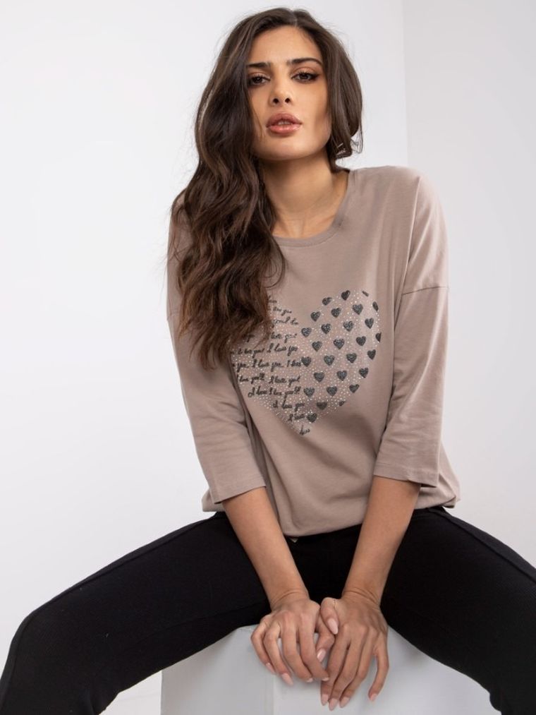 Bluzka damska z długim rękawem, beżowa, Relevance