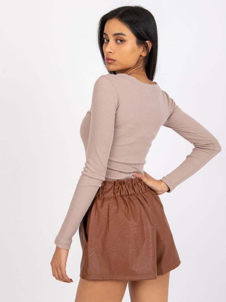 Bluzka damska z długim rękawem, beżowa, Rue Paris