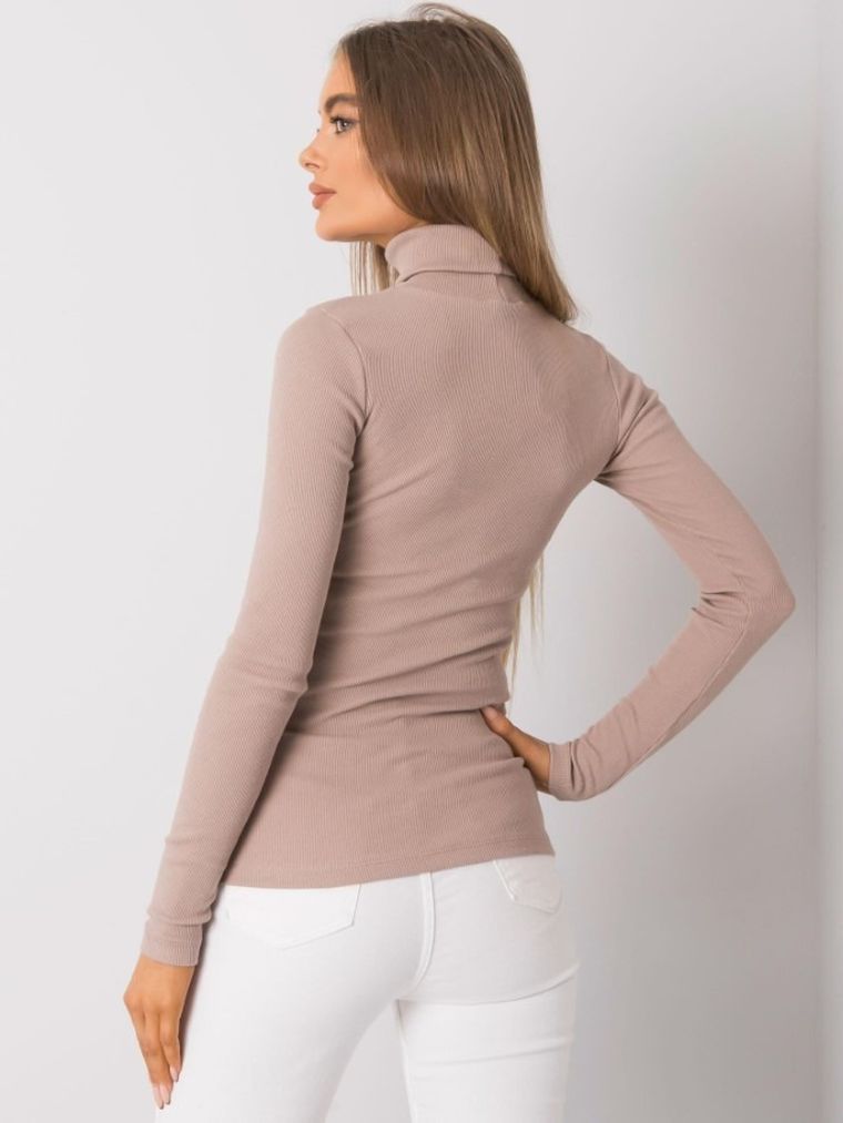 Bluzka damska z długim rękawem, beżowa, Rue Paris