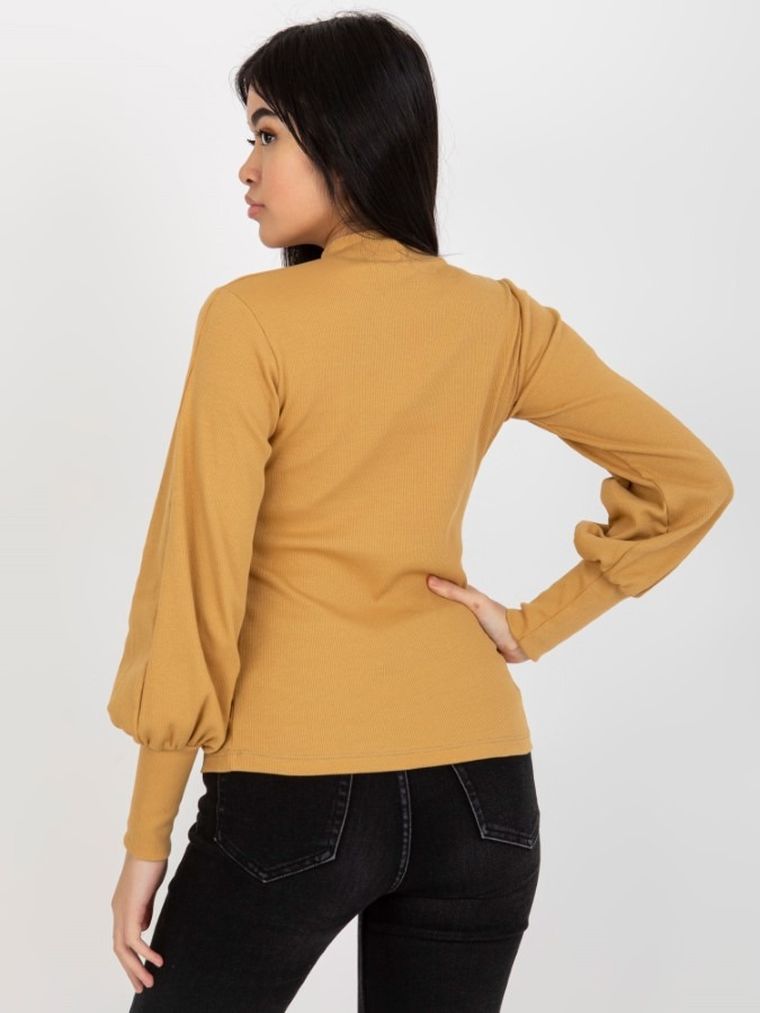 Bluzka damska z długim rękawem, beżowa, Rue Paris