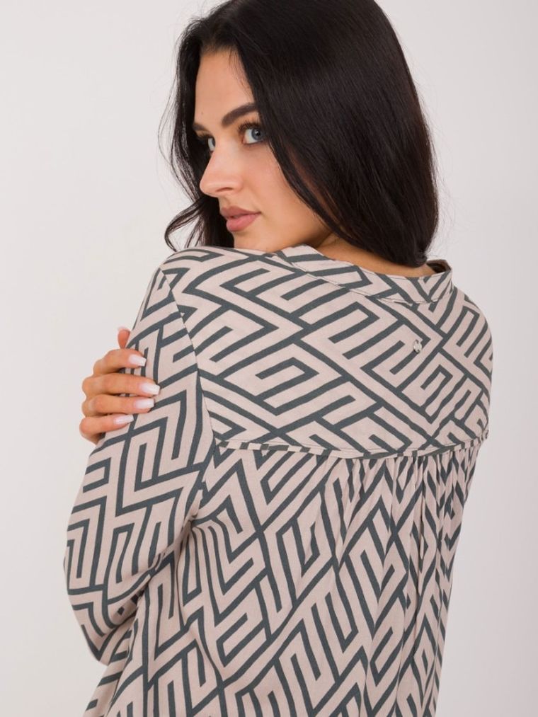 Bluzka damska z długim rękawem, beżowa, Sublevel