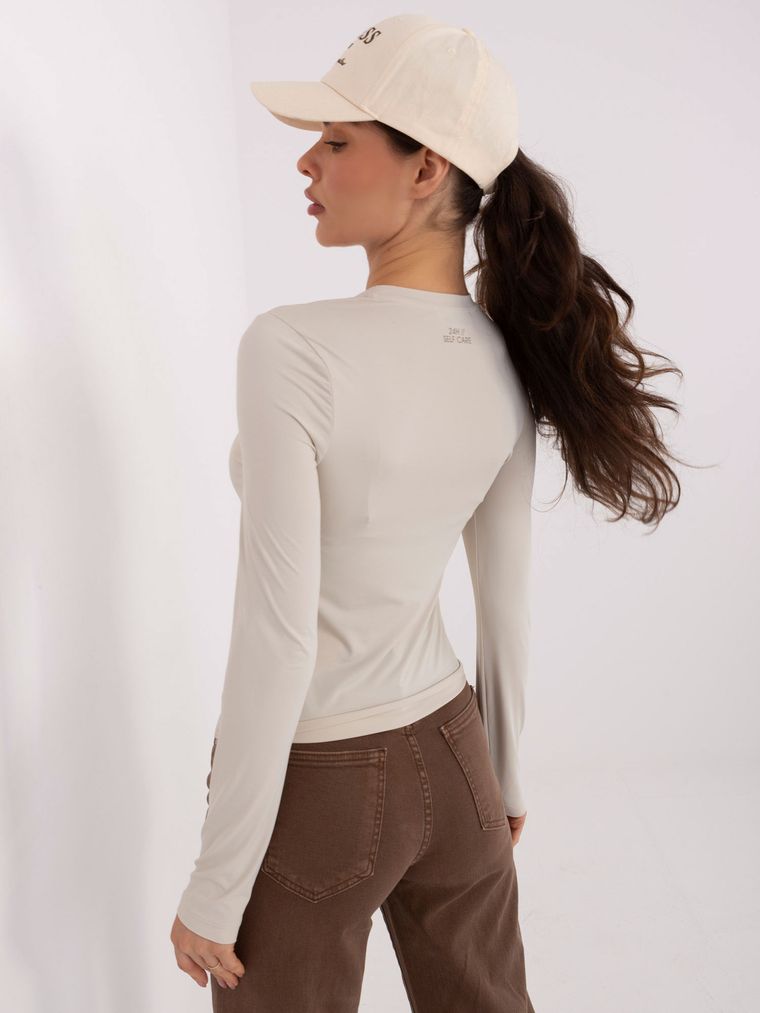 Bluzka damska z długim rękawem, beżowa, Sublevel