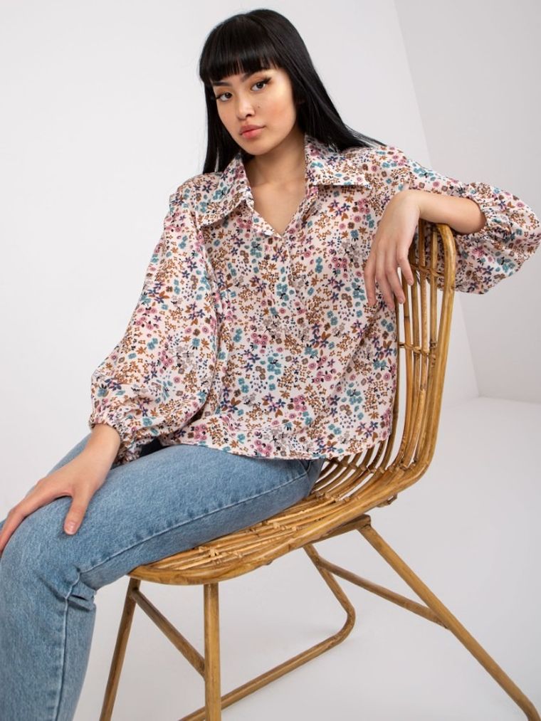 Bluzka damska z długim rękawem, beżowa, Zuluna