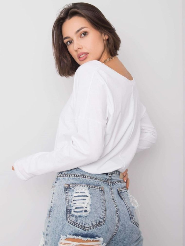 Bluzka damska z długim rękawem, biała, Basic Feel Good