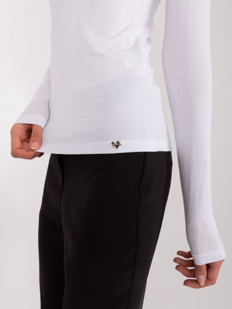 Bluzka damska z długim rękawem, biała, Basic Feel Good