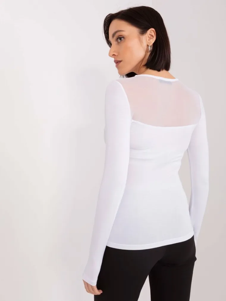 Bluzka damska z długim rękawem, biała, Basic Feel Good