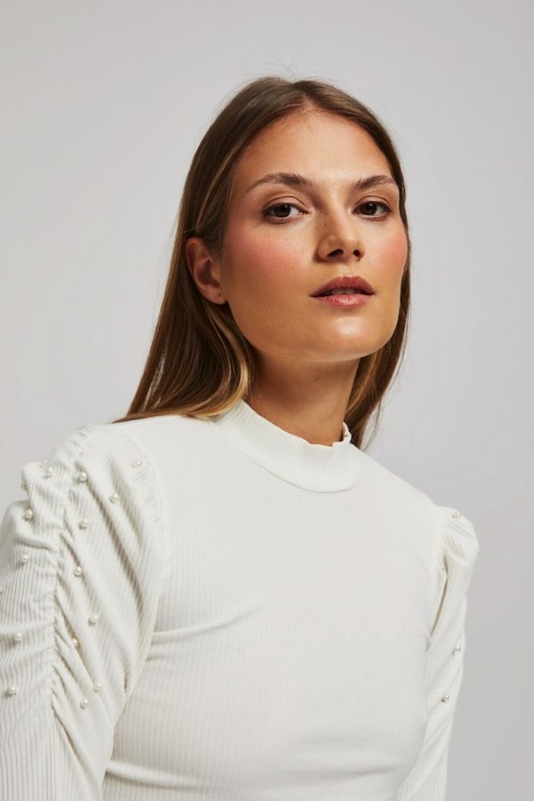 Bluzka damska z długim rękawem, biała, Moodo