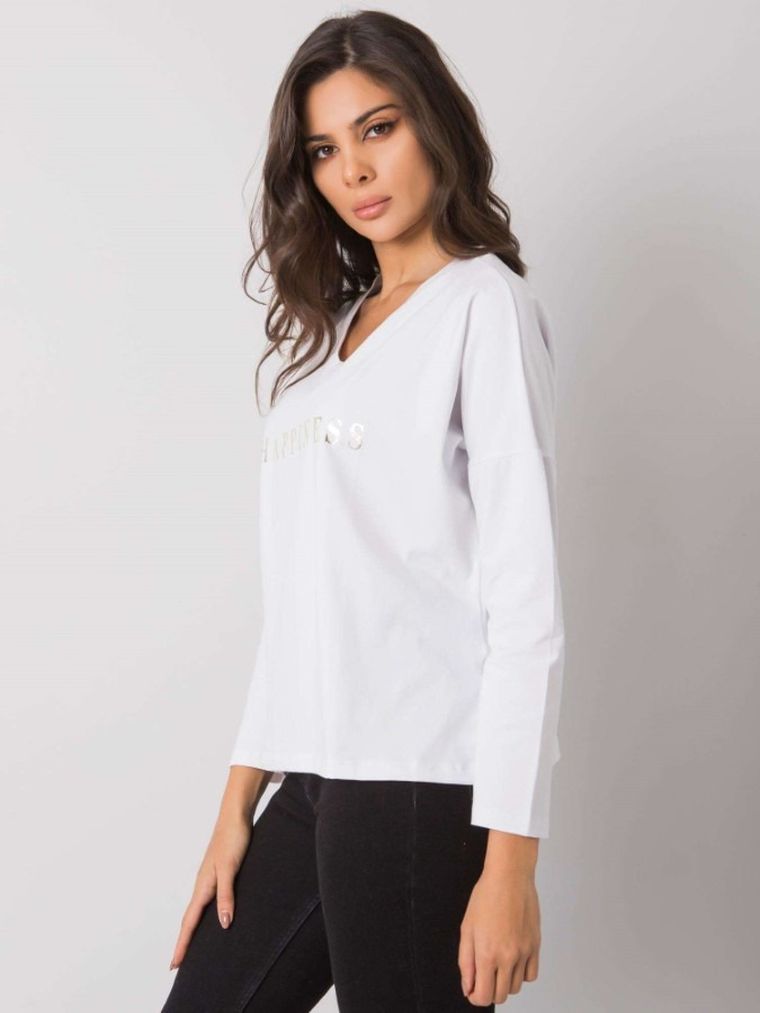 Bluzka damska z długim rękawem, biała, Rue Paris