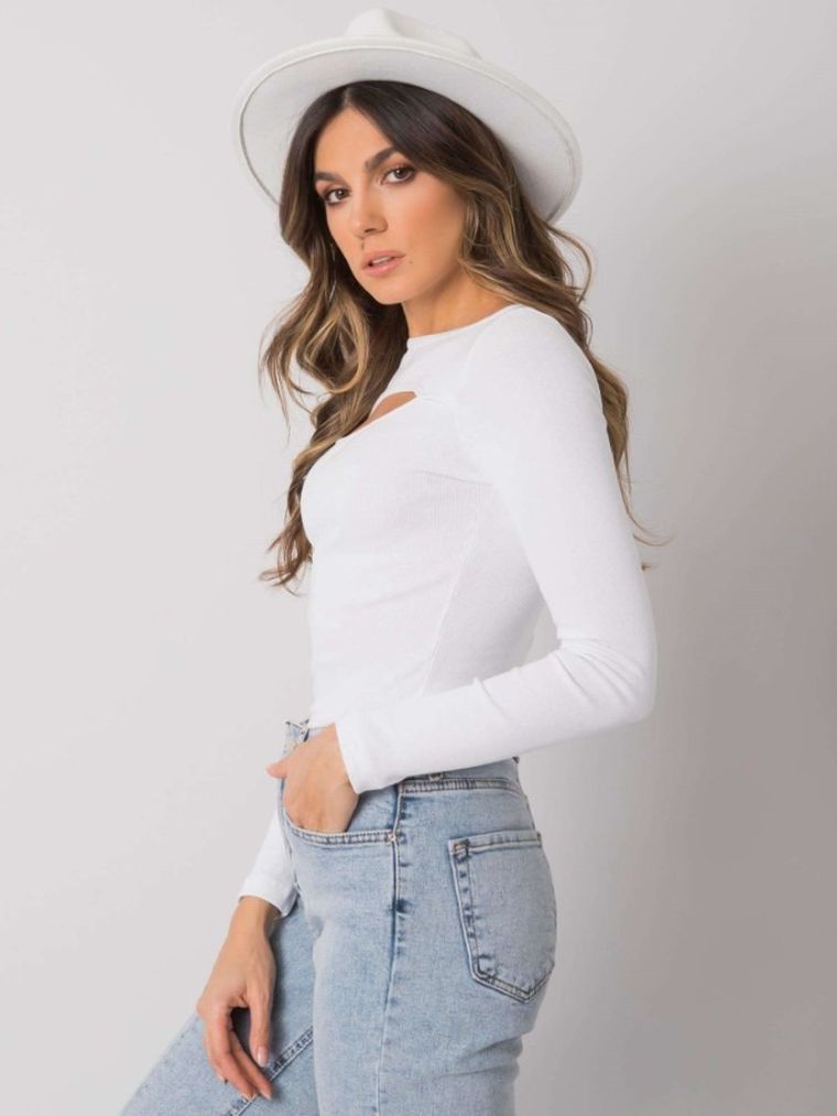 Bluzka damska z długim rękawem, biała, Rue Paris