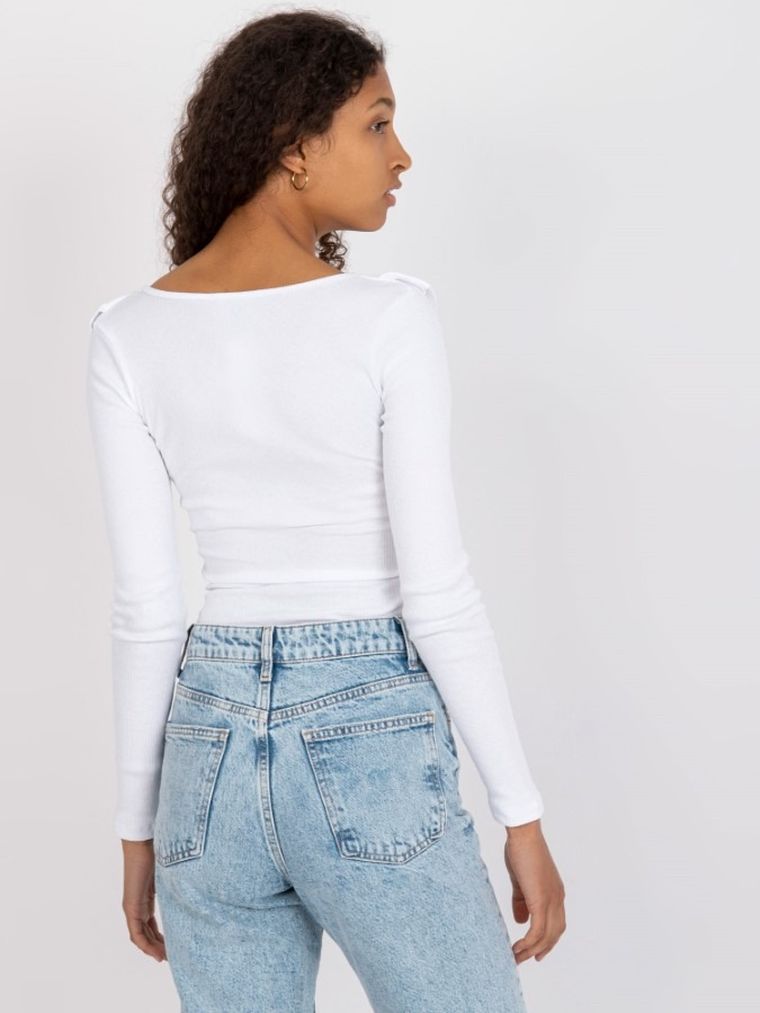 Bluzka damska z długim rękawem, biała, Rue Paris