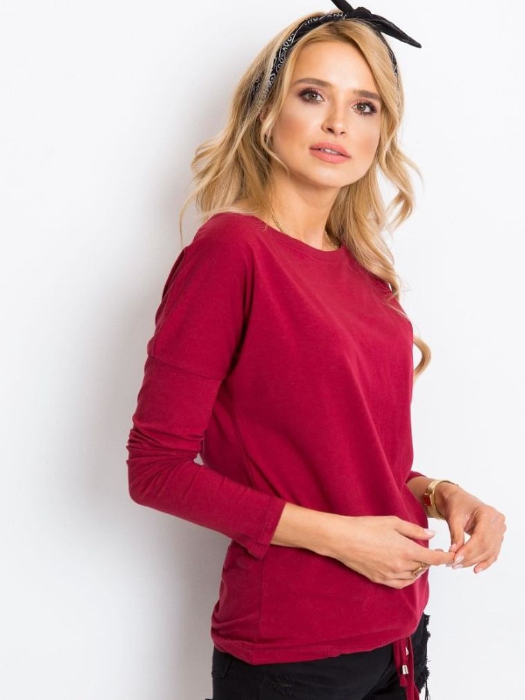 Bluzka damska z długim rękawem, bordowa, Basic Feel Good