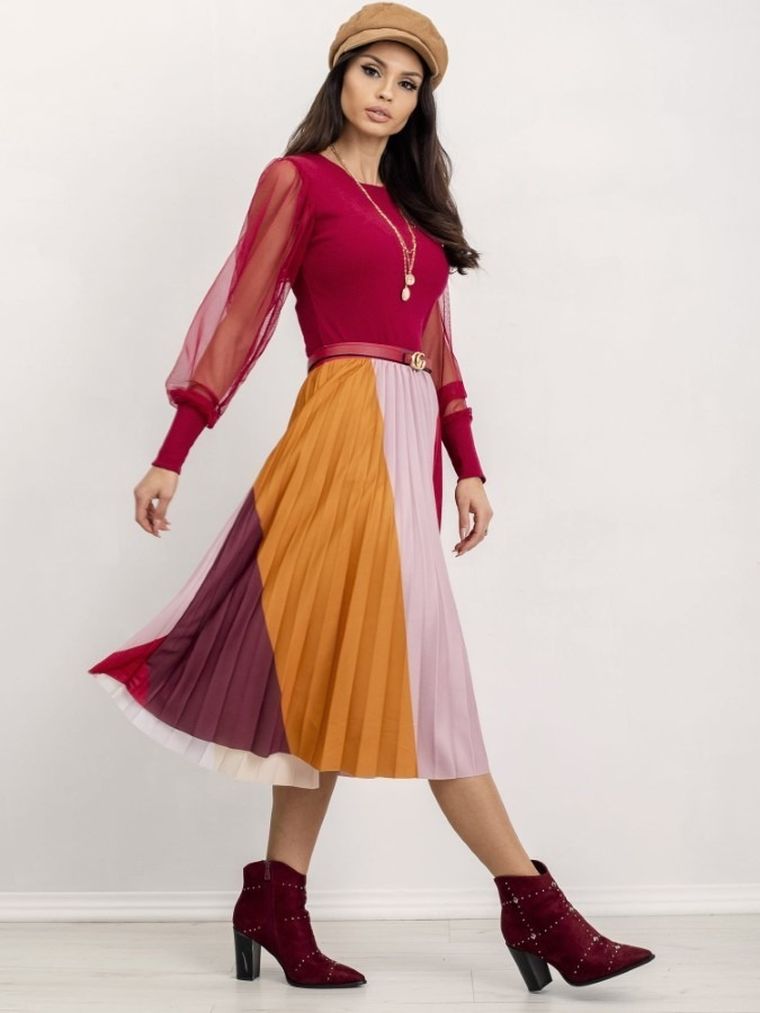 Bluzka damska z długim rękawem, bordowa, Rue Paris