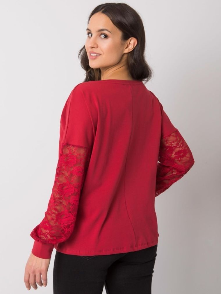 Bluzka damska z długim rękawem, bordowa, Rue Paris