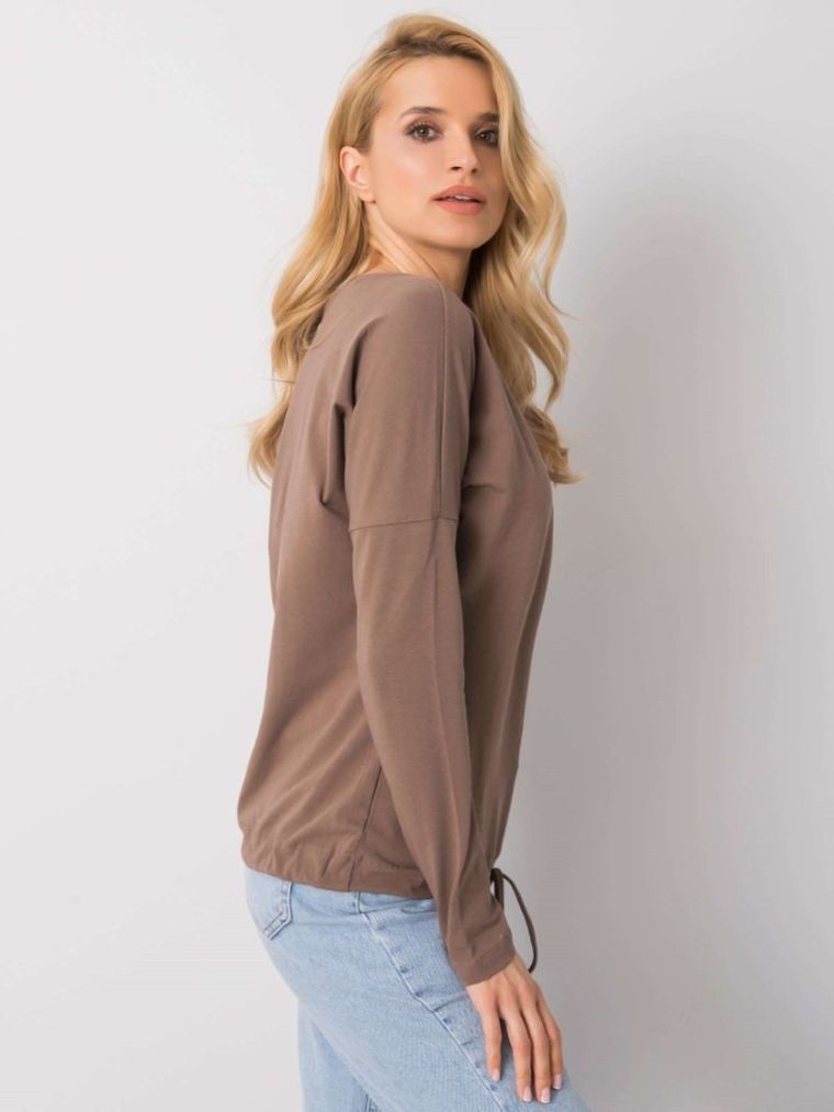 Bluzka damska z długim rękawem, brązowa, Basic Feel Good