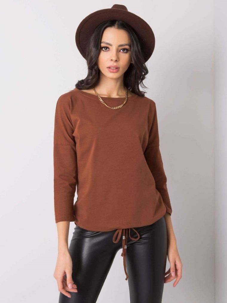 Bluzka damska z długim rękawem, brązowa, Basic Feel Good