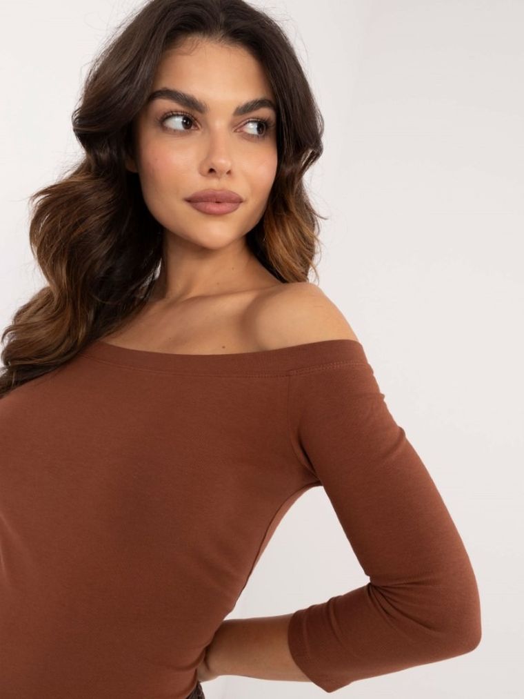 Bluzka damska z długim rękawem, brązowa, Basic Feel Good