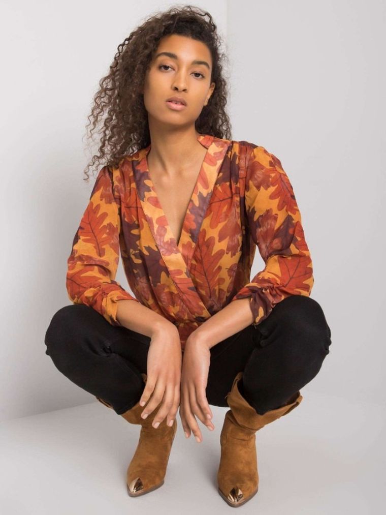 Bluzka damska z długim rękawem, brązowa, Factory Price