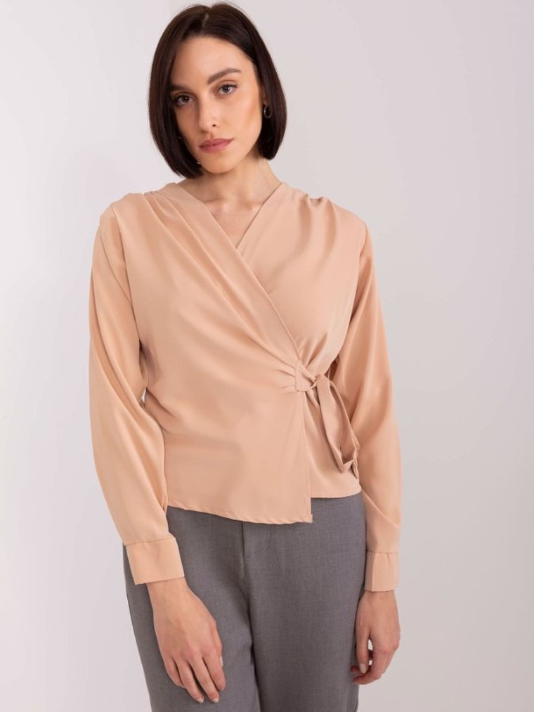 Bluzka damska z długim rękawem, brązowa, Factory Price