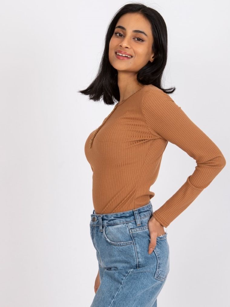 Bluzka damska z długim rękawem, brązowa, Lakerta