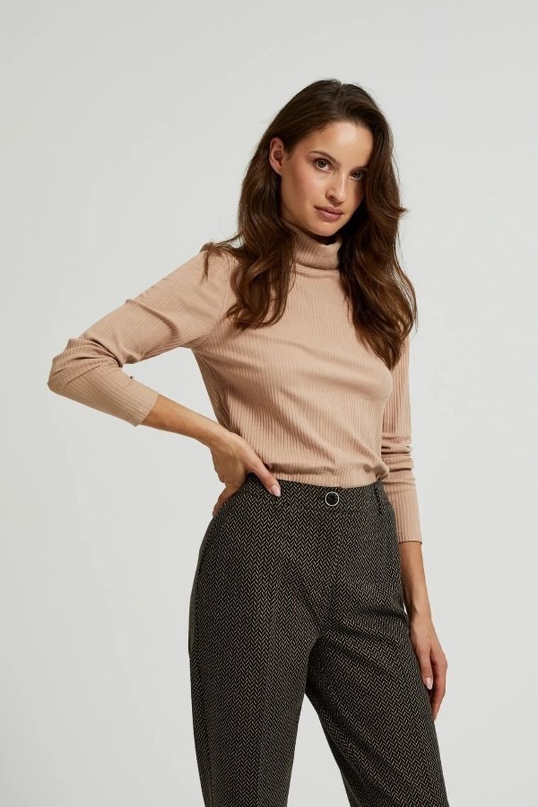 Bluzka damska z długim rękawem, brązowa, Moodo